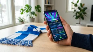 Euroviisut 2026 ja vedonlyöntisovellus puhelimessa.