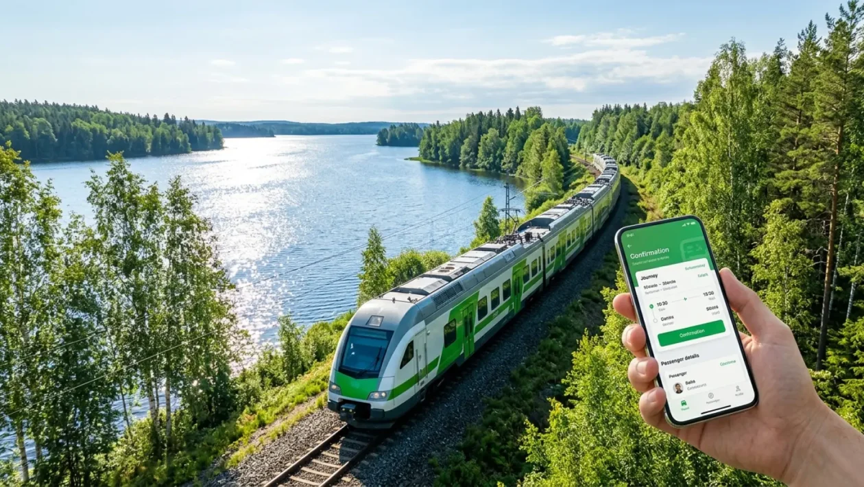 VR:n kaukoliikenteen juna Suomen kesäisessä luonnossa matkalla pohjoiseen.