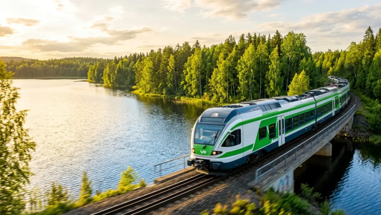 VR:n kaukoliikenteen juna laiturilla kesäisessä Suomessa.