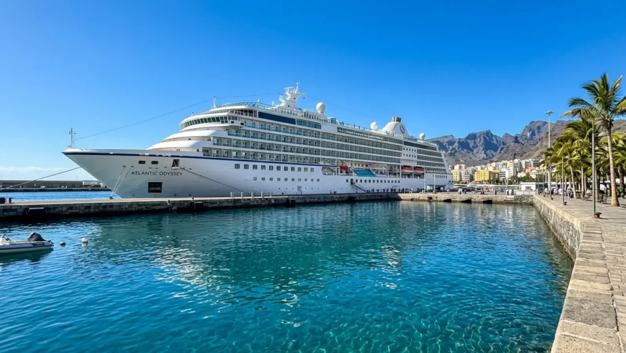 Risteilyalus Teneriffan satamassa terveysviranomaisten valvonnassa.